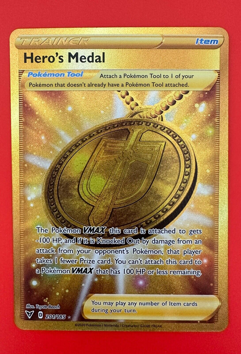 gold heroes medal pokemon card Heros - 201/185 Full Art Secret Rare Trainer Placeholder Image Provided Hero's Medal #93 Prices |