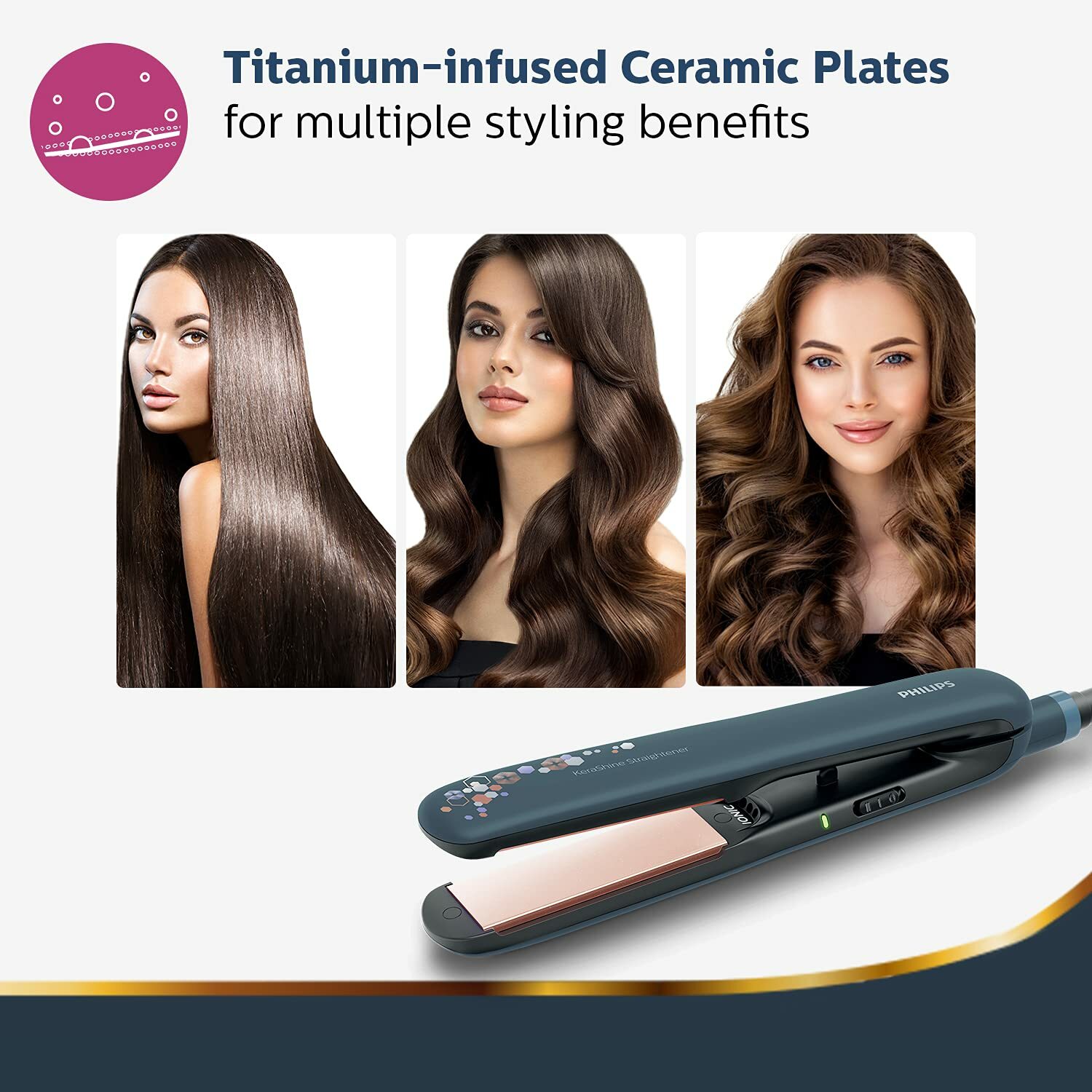 Philips Kerashine Titanium Straightener For Smooth,Glossy,Shiny, Frizz Free Hair