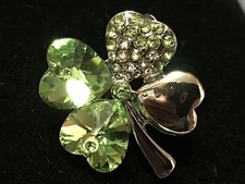 shamrock Brooch pin green rhinestones silver tone  1"X 1" GIFT silver tone #13