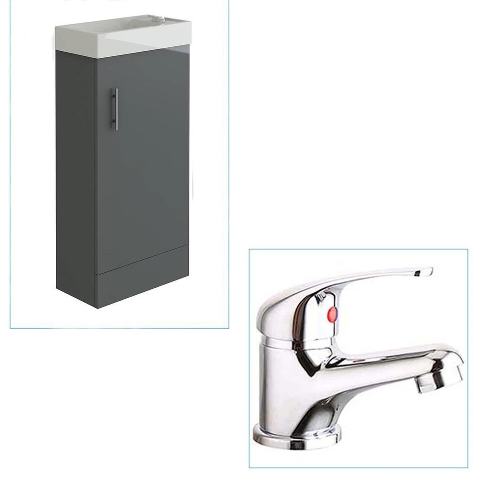 Bathroom Cabinet Vanity Unit Sink Basin Storage Cloakroom High Gloss Grey