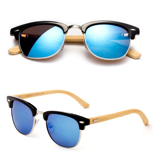 "Gafas de sol vintage de medio marco lentes REAL madera de bambú templo retro geniales ""Louise" - Imagen 9 de 11