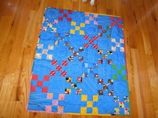 Nine Patch Baby Quilt Handmade Royal Blue Dalmatian Lion Bear Cat Elephant