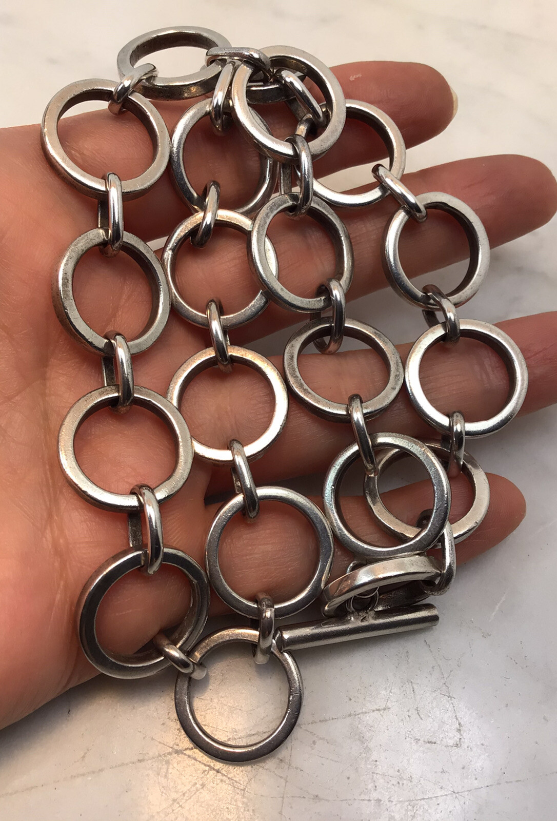 VTG Sterling Silver Circle Link Toggle Modern Nec… - image 11