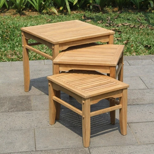 New Outdoor Nesting Teak Table Modern 3 Set Patio Deck Furniture Pool Side Porch