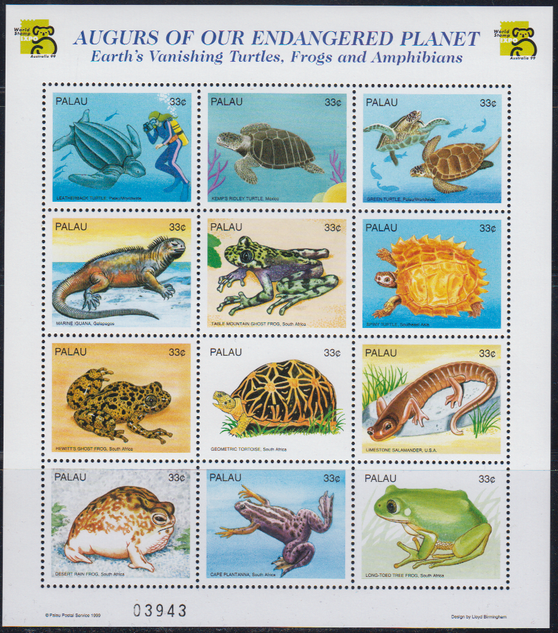 REP056 REPTILES AMPHIBIANS PALAU 1999 TURTLES FROGS AMPHIBIANS