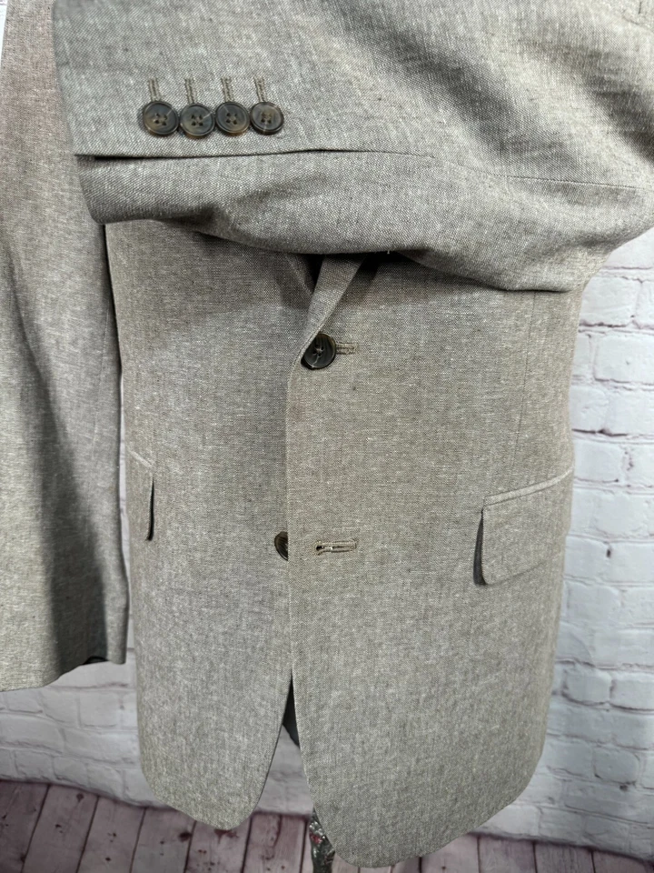 STAFFORD Mens Brown Khaki LINEN COTTON Classic Sport Coat Blazer Jacket SIZE 40R - Image 4 of 4