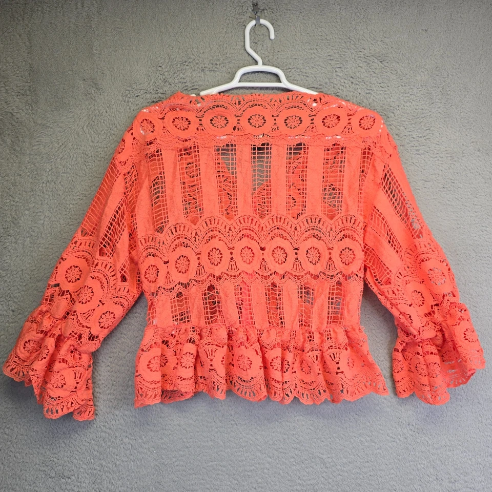 Chaqueta Marc Bouwer Top de Encaje para Mujer L Naranja Cottagecore Boho Chic Peplum Cremallera Foto 4 de 4