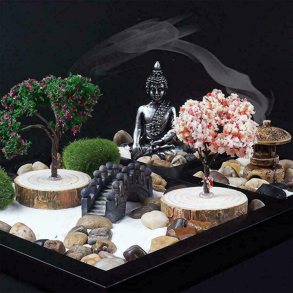 Stress Relief Mini Meditation Zen Garden Table Décor Kit'' Rake X7D6