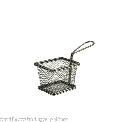 Schwarzer rechteckiger, Mini Servier-Bratkorb, 10 x 8 x 7,5 cm, Tischpräsentation