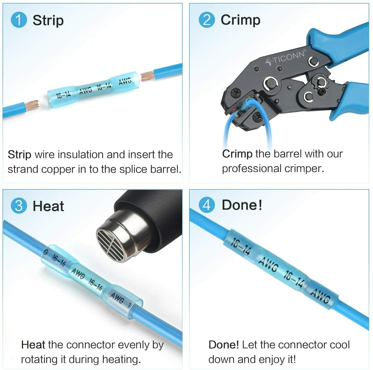 270PCS Heat Shrink Butt Connectors, Insulated Waterproof Wire Connector kit, Tinned Copper Electrical Crimp Connectors for Boat - 13