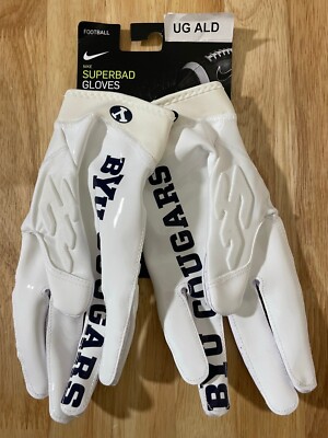 Nike Superbad 6.0 BYU Cougars White Padded Football Gloves Size