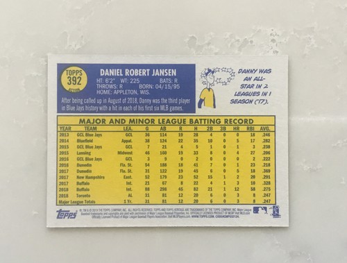 2019 Topps Heritage #392 Danny Jansen RC ACTION ROOKIE KARTE - Bild 2 von 2