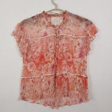 Johnny Was Yours Truly Silk Blouse XS Relaxed Sheer Pink Floral Luxury Feminine
