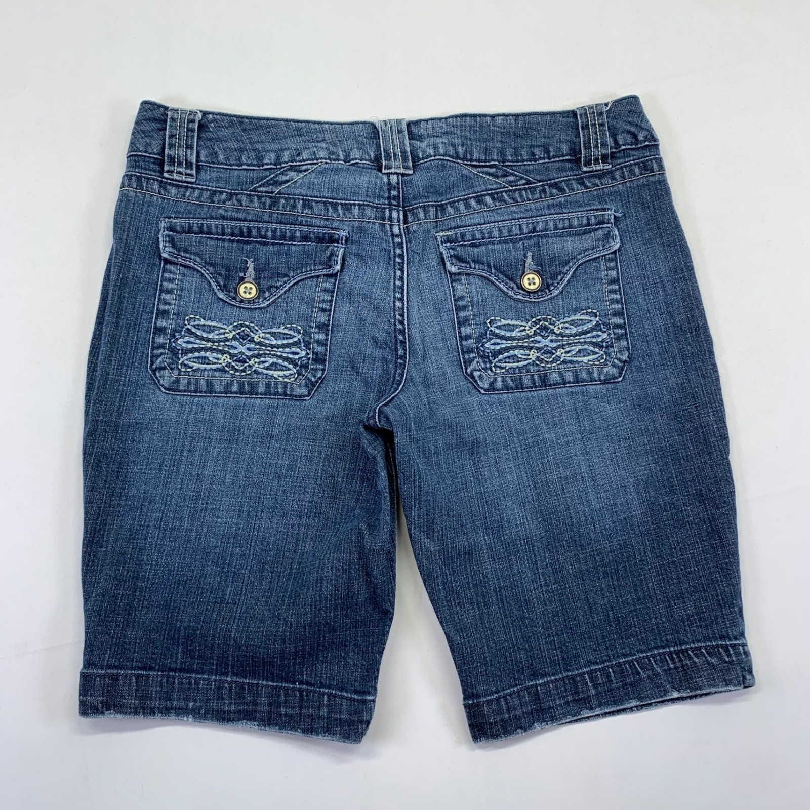 No Boundaries Denim Bermuda Shorts Juniors Size 11 Stretch Embroidery