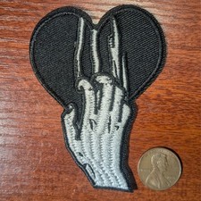 Scarred Black Heart Patch Emo Goth Punk Hand Claw Embroidered Iron On 3x2.25"