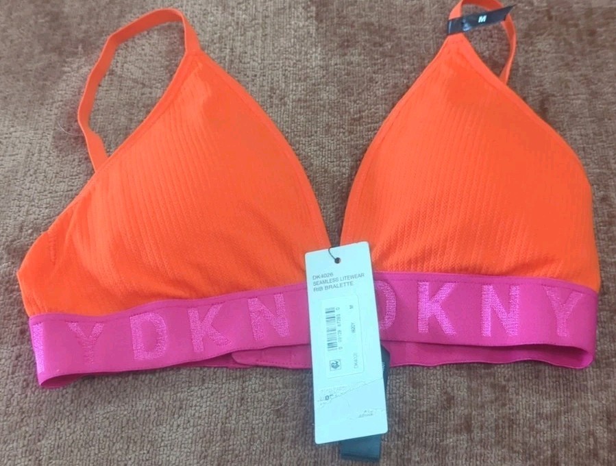 DKNY Bralette Size Medium NWT Seamless Litewear Orange Pink 34B-36C  New-image