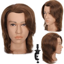 Male Mannequin Head 12" Brown Hair 100 Human for Cosmetology - Cutting Styling