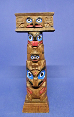 Alaska Large Totem Pole Collectible Statue Hand Painted Made in Alaska 13'' Tall