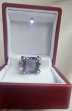 DAVID YURMAN 14mm X 14mm CUSHION ON POINT AMETHYST DIAMOND STERLING SILVER RING 