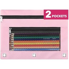 Pink Pencil Pouch for 3 Ring Binder - Zipper Pencil Case Bag Holder Bu
