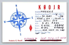 Ham Radio QSL K0OJR to WA4KKE West Fargo USA 1976 CW Drake Gear