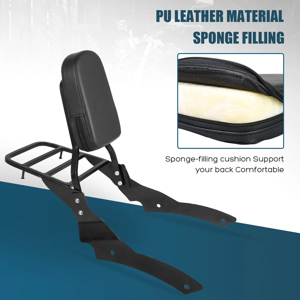 Detachable Backrest Sissy Bar Luggage Rack For Yamaha V-Star 400 650 1996-2017 Foto 3 de 4