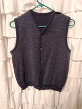 100 Merino Wool Sweater Vest Navy Button Front Med. Woolmark Italy