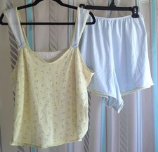 Vtg "Petra Fashions" 2-Pc Cami Shorts Pajama Set Yellow Blue Woman 1X