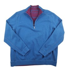 Tommy Bahama Sweater Mens XL Blue 1/4 Zip Mock Neck Pullover Knit Layering