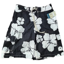 New Merona Men Swim Trunks Medium Men Board Shorts Hawaiian Floral Black White