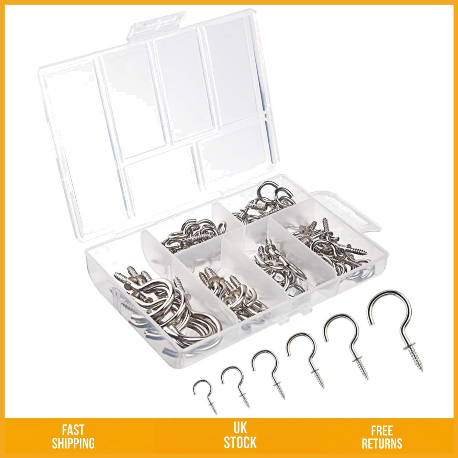 Durable Nickel Plated Metal Screw In Ceiling Cup Hooks Multi Size 75 Pieces