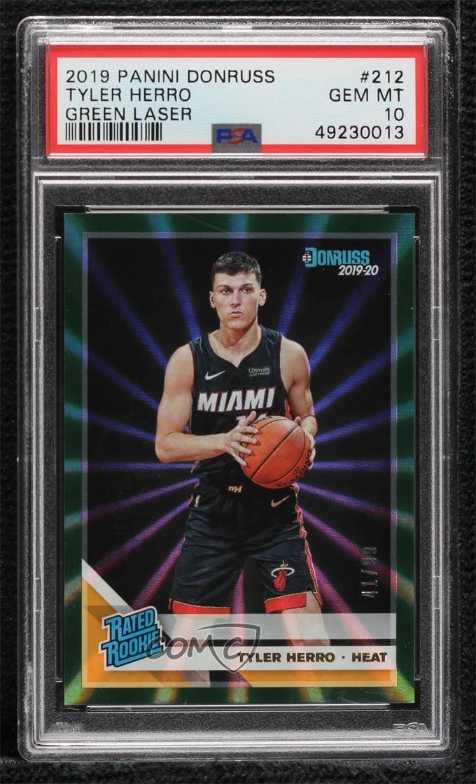 2019 Donruss Rated Holo Green Laser 41/99 Tyler Herro #212 PSA 10 Rookie RC 0rm0