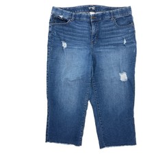 Terra  Sky Crop Raw Hem Distressed Women's size 18W Dark Wash Blue Denim jeans