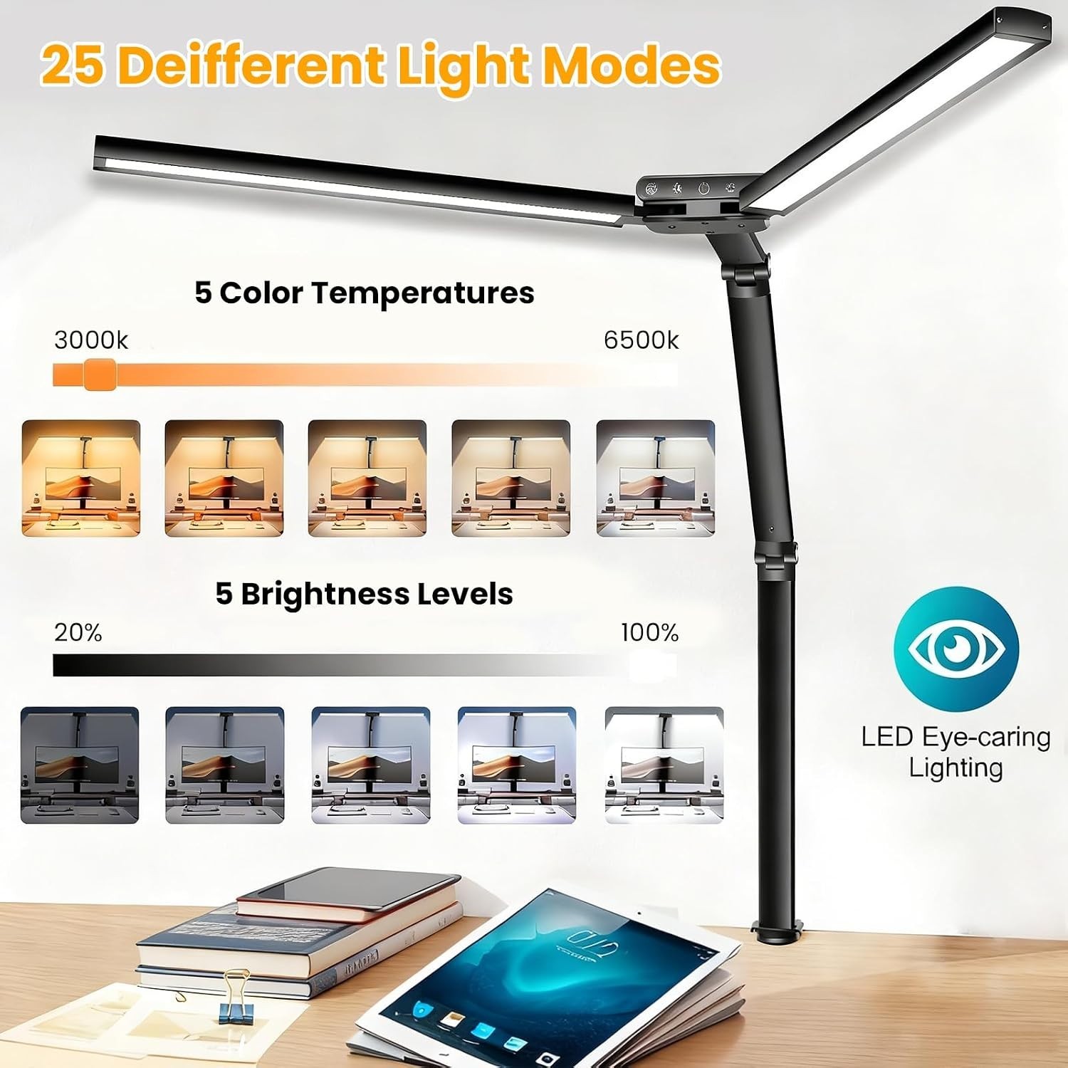 Desk Lamp, LED Desk Light for Home Office, 24W Bright Architect Desk Lamp with C — image 7