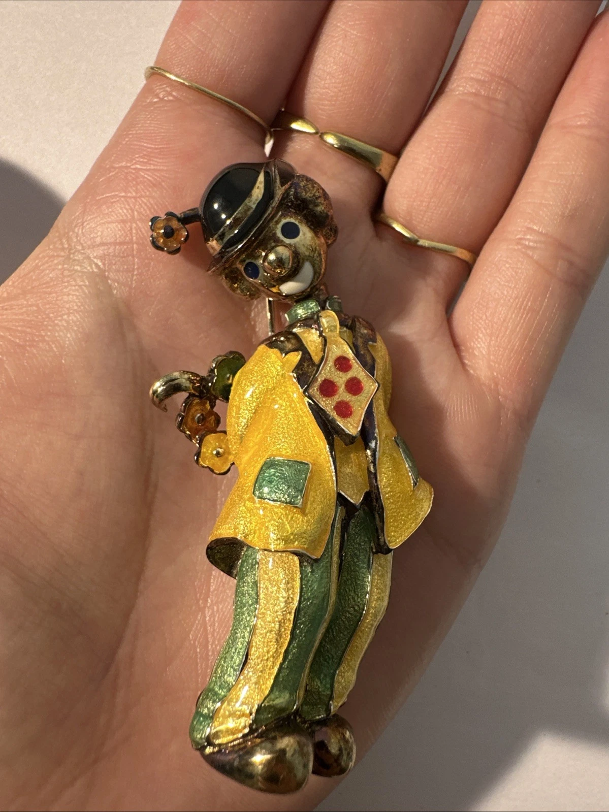Broche Clown Vert Jaune Orange Nacré Bijoux Fantaisie