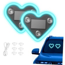 Car LED Ambient Light, Car Triangle Window Solar-Powered Heart Ice Blue 2pcs