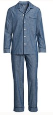 Lands' End Essential Blue Long Sleeve Pajama Set 100 Cotton Size Small - New