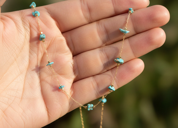 Alternate view of Gold Tone Bracelet 18k Gold Plated Minimalist Turquoise Blue Stone Bracelet