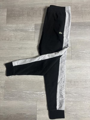 Lacoste Pants Mens Large Black Gray Jogger Sweatpants Slim Fit Side Stripe Logo
