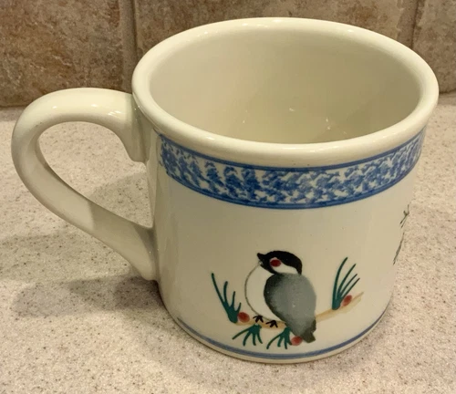 HARTSTONE Pottery CHICKADEE & PINE Traditional MUG 14oz BLUE Vintage Original