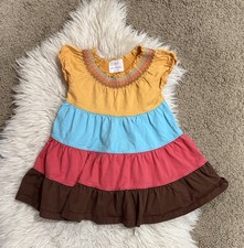 Hanna Andersson girls size 2T multicolored tiered smock neck Short Sleeve dress