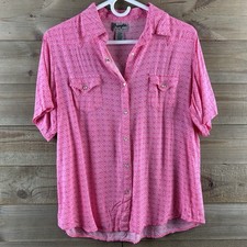Wrangler Wrancher Womens Shirt Short Sleeve Pearl Snap Western Cowgirl Large
