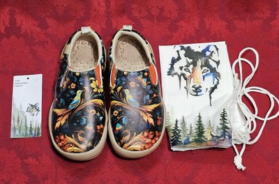 Women's Onehorse Flat Slip Resistant Painted Loafers Bird Design Size 5.5 W/ Bag
