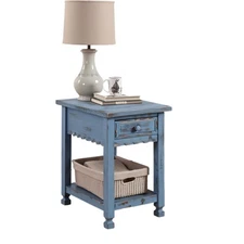 Country Cottage Chairside End Table with Drawer & Lower Shelf – 15" W x 23" D...