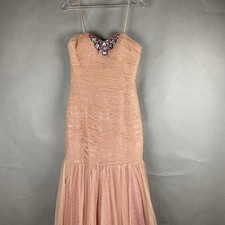 Shimmer by Bari Jay Formal Prom Dress Women 4 Peach Tie Back