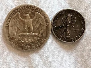 USA Quarter dollar Washington 1946 and One Dime Liberty 1941