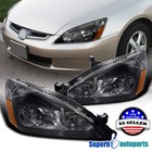 Fit 2003-2007 Honda Accord 2 4 Door LX EX Headlights Head Lamps Black 03-07 Pair