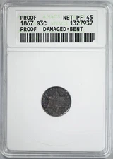 1867 Proof Three Cent Silver Piece 3CS ANACS Soapbox Net PF45