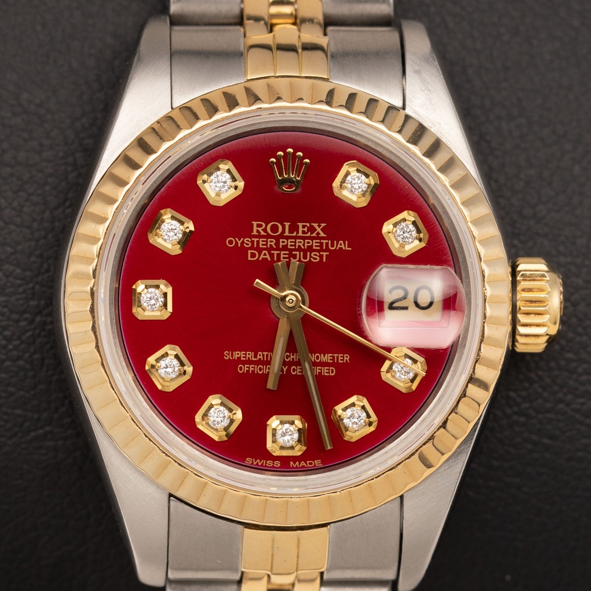 Rolex Datejust 26mm 69173 Two-Tone Jubilee Fluted Bezel Red Dial