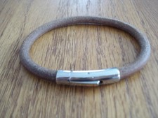 NEW NATURAL BROWN 5MM LEATHER BRACELET CUFF BAND STAINLESS STEEL CLASP SIZE 7.5"